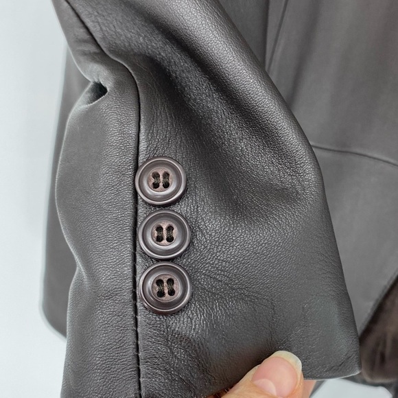 J. Ferrar Leather Double Breasted 3 Button Blazer in Dark Brown, Men's Medium - Picture 3 of 16